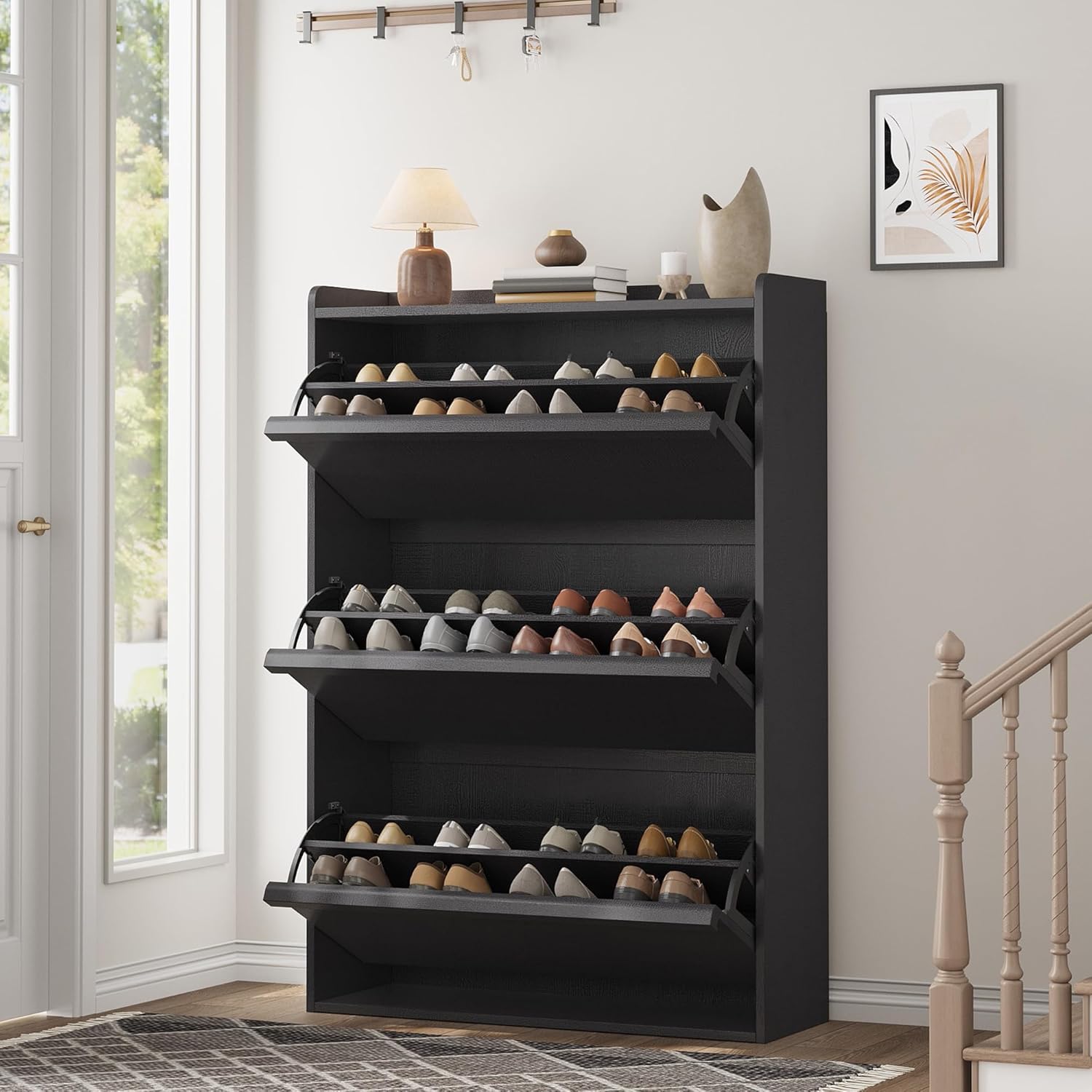 GarveeHome Shoe Cabinet with 3 Flip Drawers for Entryway
