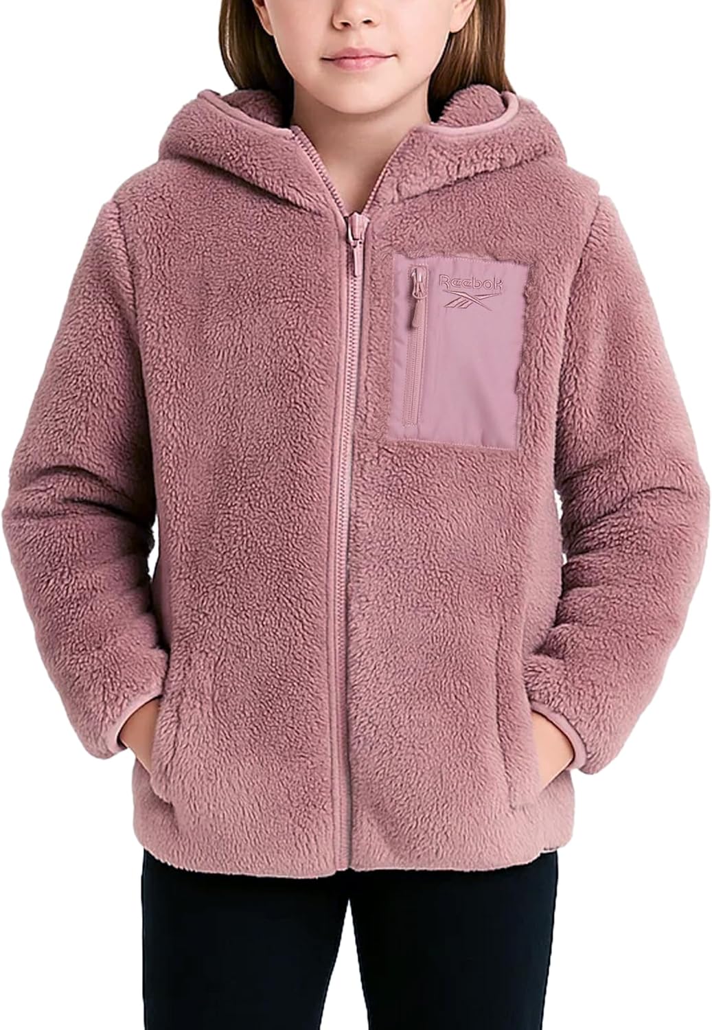 Reebok Girls Fleece Jacket - Cozy Sherpa Hooded Coat for Winter