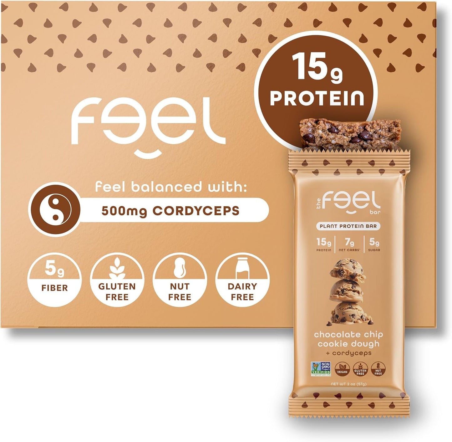 Feel Vegan Protein Bars - Cookie Dough Flavor, Keto & Gluten Free