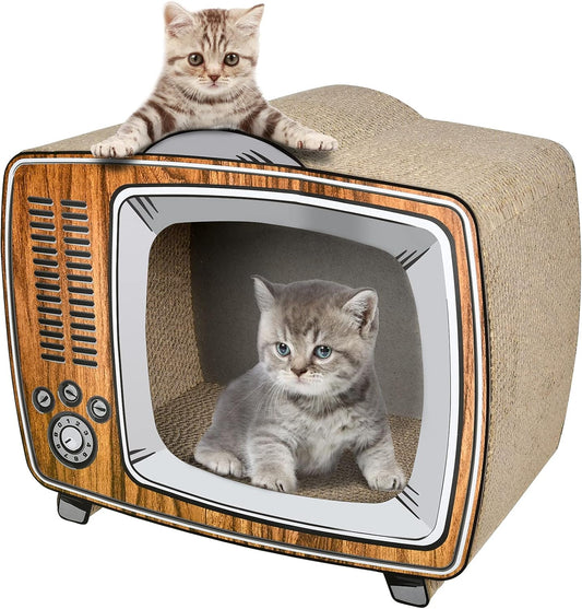 FluffyDream TV Cat Scratcher Cardboard Lounge Bed for Cats