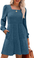 SAMPEEL Womens Square Neck Long Sleeve Fall Dress - Flattering Knit