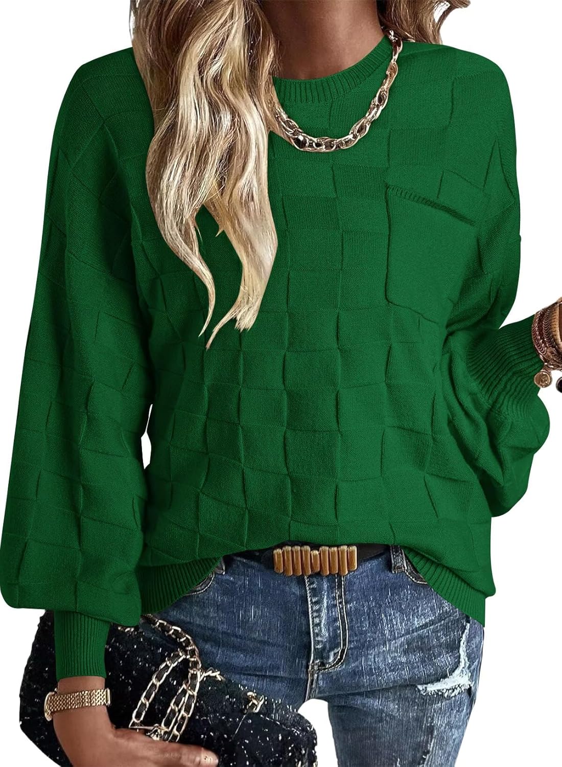 QACOHU Womens Fall Long Sleeve Ribbed Knit Sweater Pullover