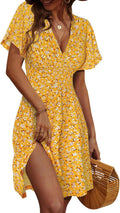 Womens Floral Wrap V Neck Midi Dress - Lightweight Summer Sundress