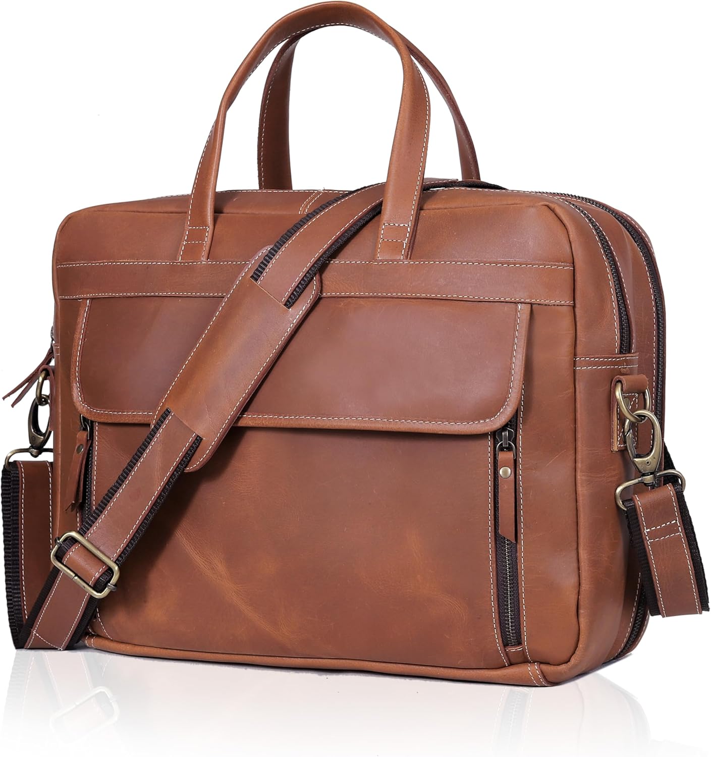 HLC 18 Inch Full Grain Leather Briefcase for Men and Women
