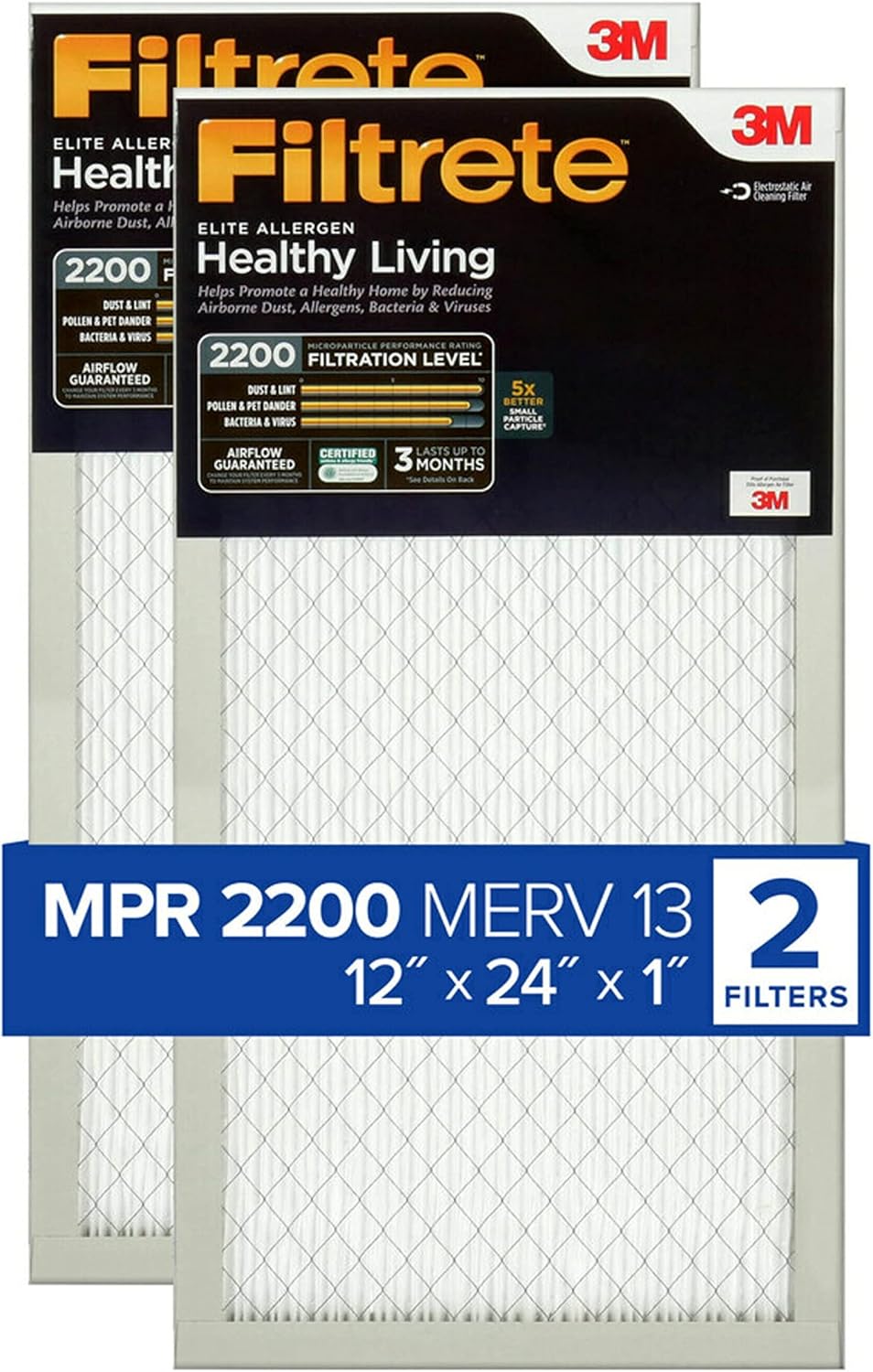 Filtrete MERV 13 12x24x1 Air Filter 2-Pack - Ultimate Allergen Defense