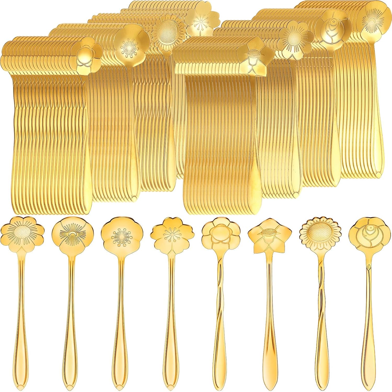 Eboot 160 Pcs Gold Flower Teaspoon Set for Elegant Parties