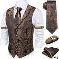 Mens Silk Paisley Vest Set for Men - 5PC Formal/Casual Waistcoat