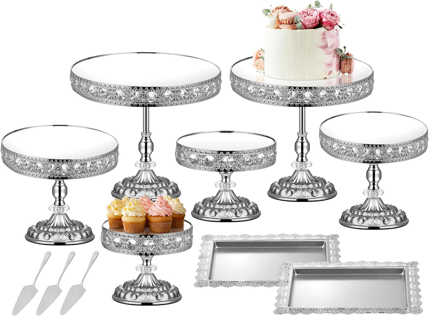 12-Piece Silver Cake Stand Set for Elegant Dessert Displays
