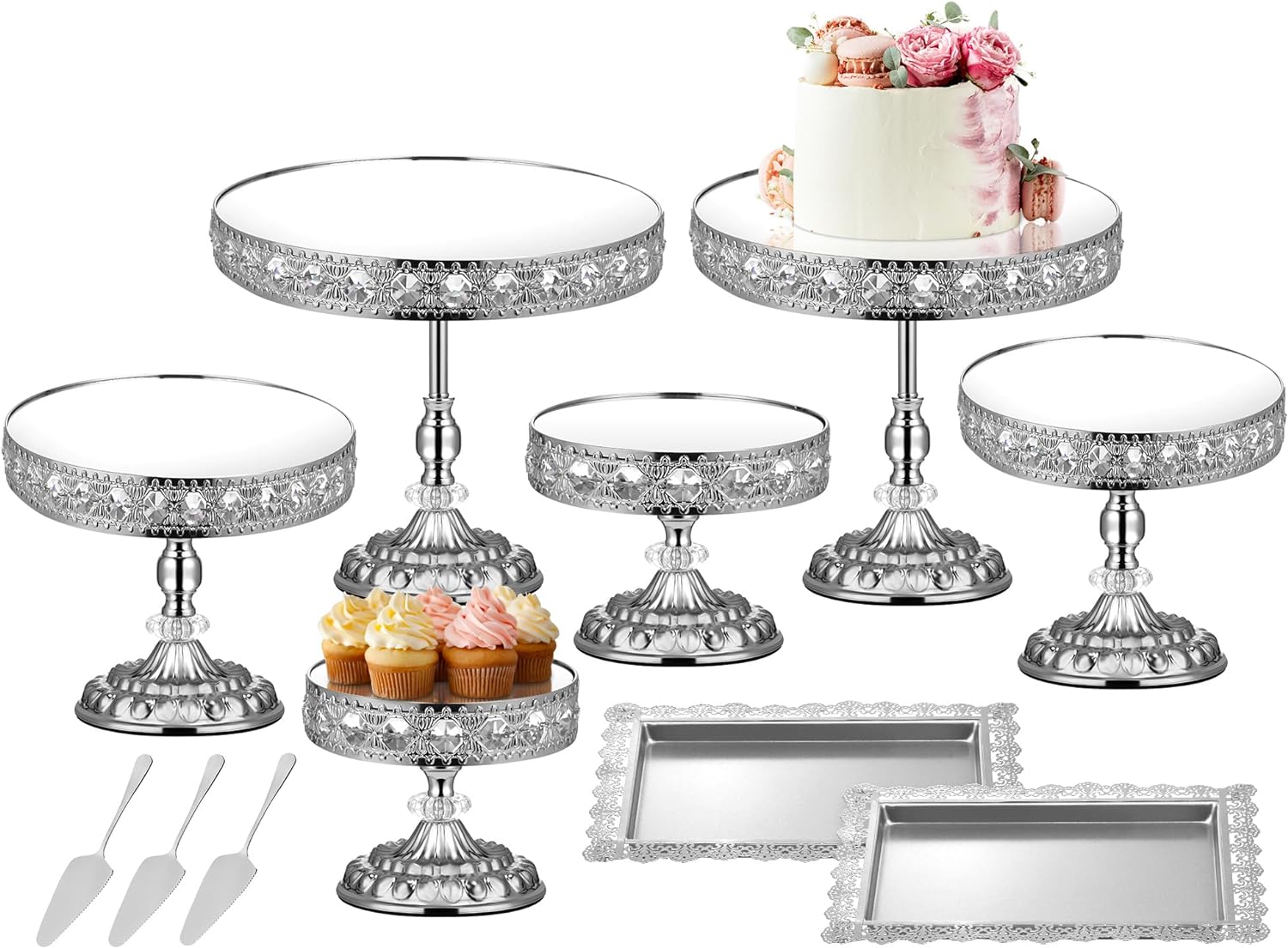 12-Piece Silver Cake Stand Set for Elegant Dessert Displays