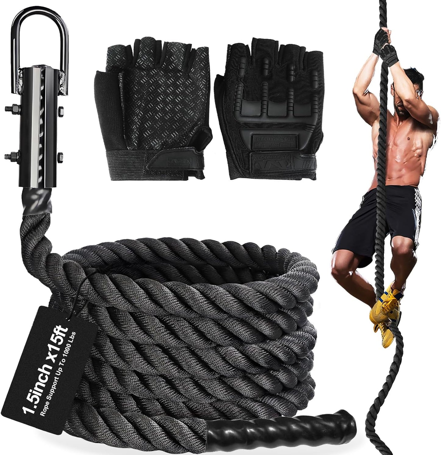 Climbing Rope 1.5 Inch Diameter for Strength Training & Fitness