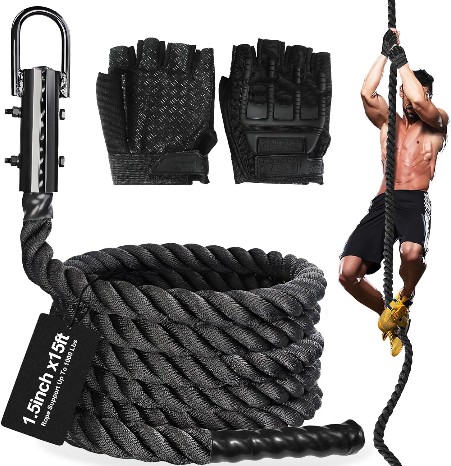 Climbing Rope 1.5 Inch Diameter for Strength Training & Fitness