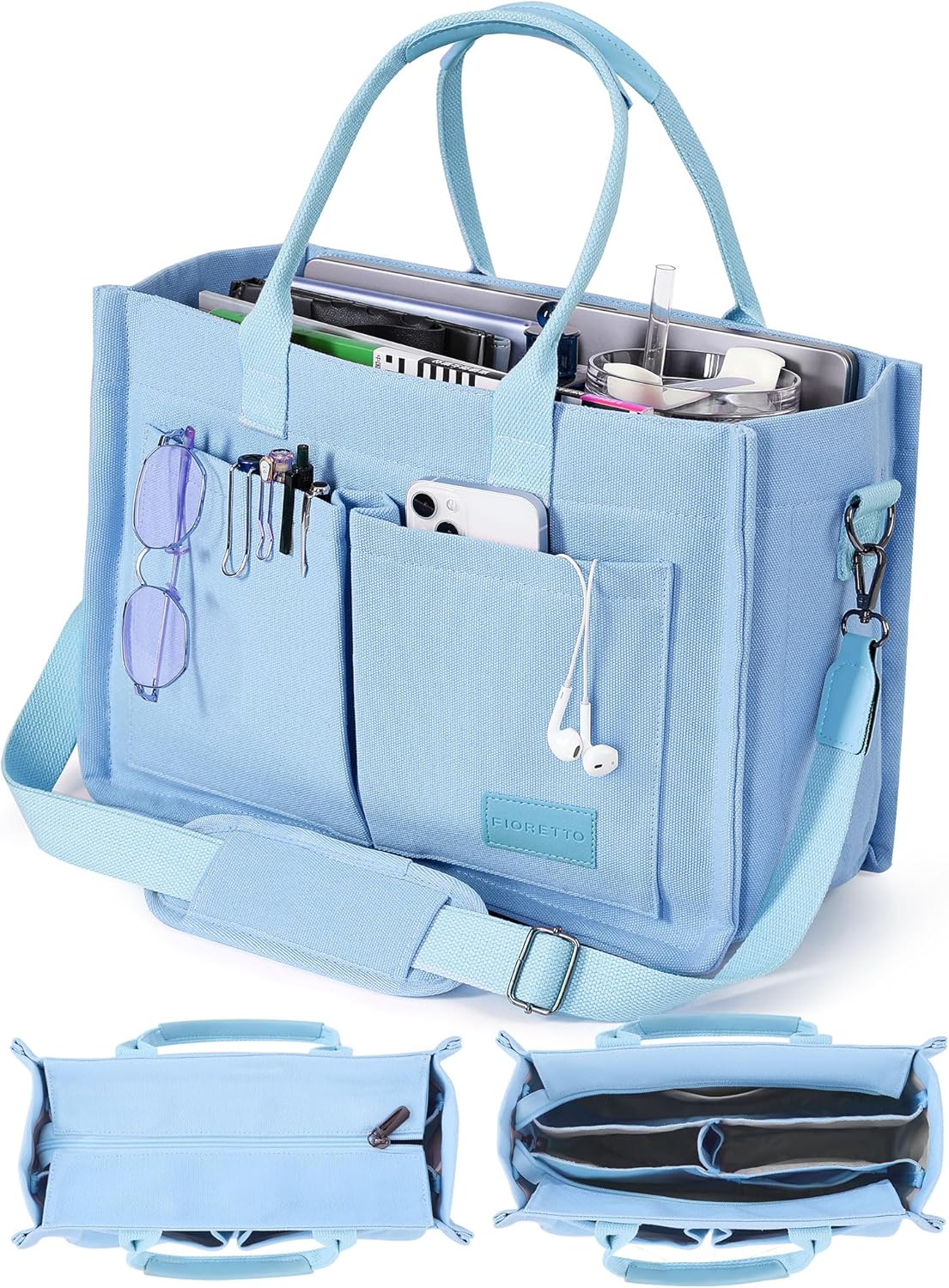 FIORETTO Canvas Tote Bag for Women with Zipper Closure