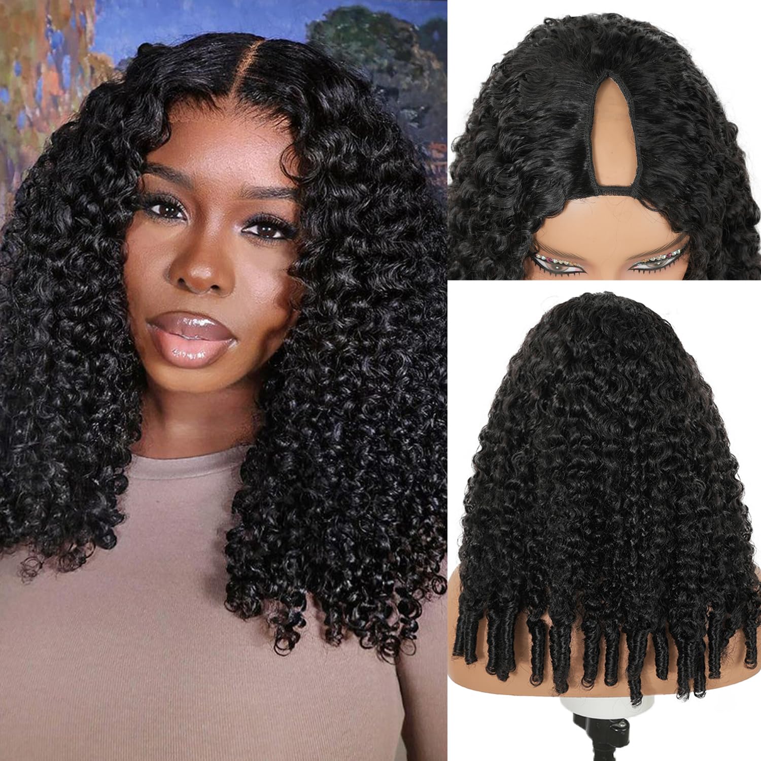 Burmese Curly V Part Wigs For Black Women - 12inch Water Wave