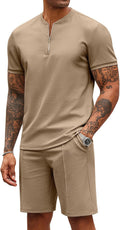Men's 2 Piece Quarter Zip Polo and Shorts Set - Casual Summer