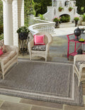 Outdoor Border Area Rug 13ft Square Black/Ivory - Durable Patio Rug