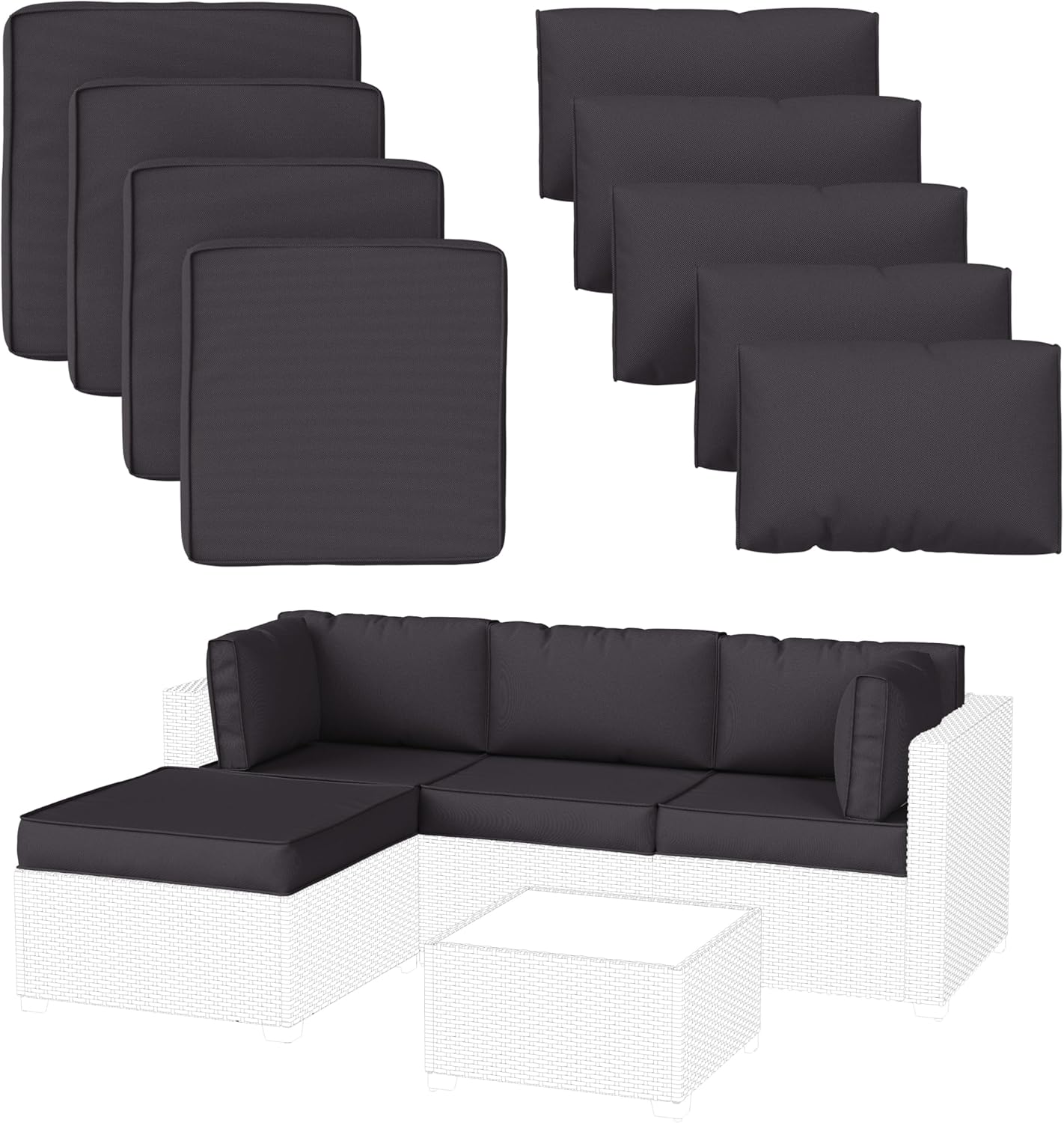 9 Pack Patio Cushion Covers for Outdoor Furniture Set in Grey