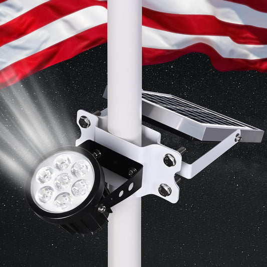 PPQ Solar Flag Pole Light: Brightest 7 LED Outdoor Spotlight