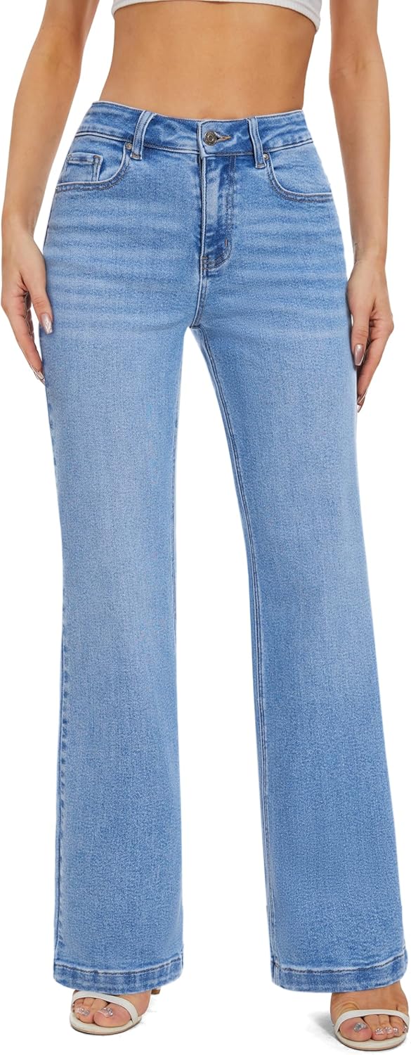 FLYING BANANA Women's High Waisted Wide Leg Baggy Stretch Denim