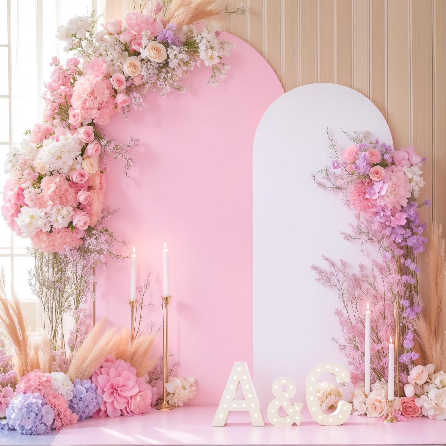 Pink White Arch Backdrop Cover Set for Weddings and Parties