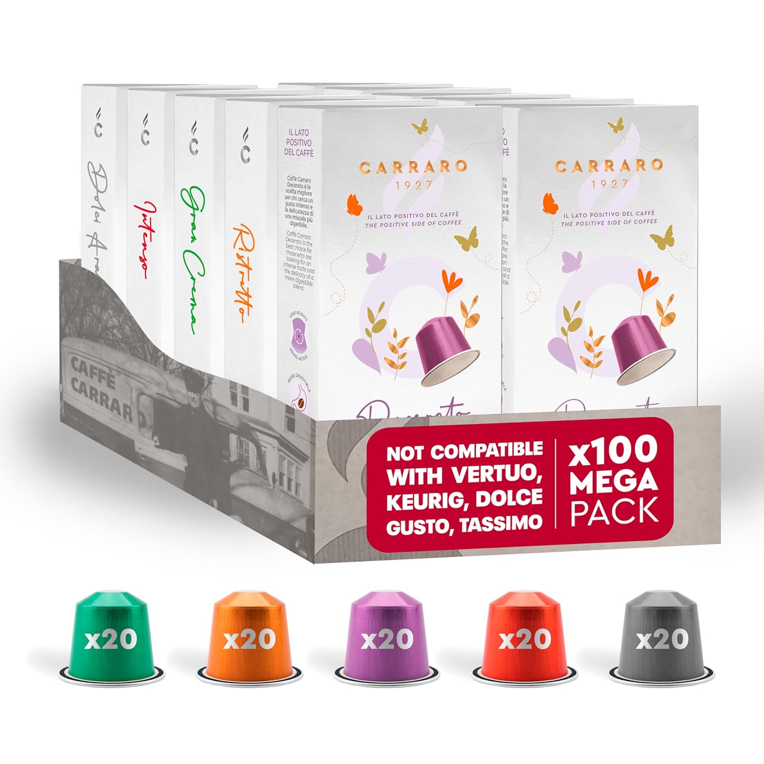 Carraro Espresso Pods Variety Pack - Authentic Italian Flavor - 100 Servings