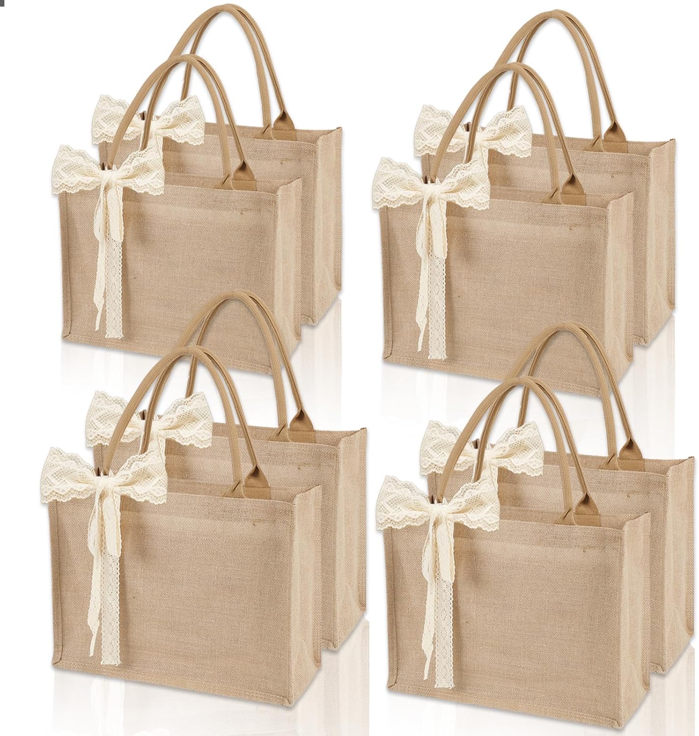 Burlap Tote Bag Set - Waterproof Reusable Grocery Bags