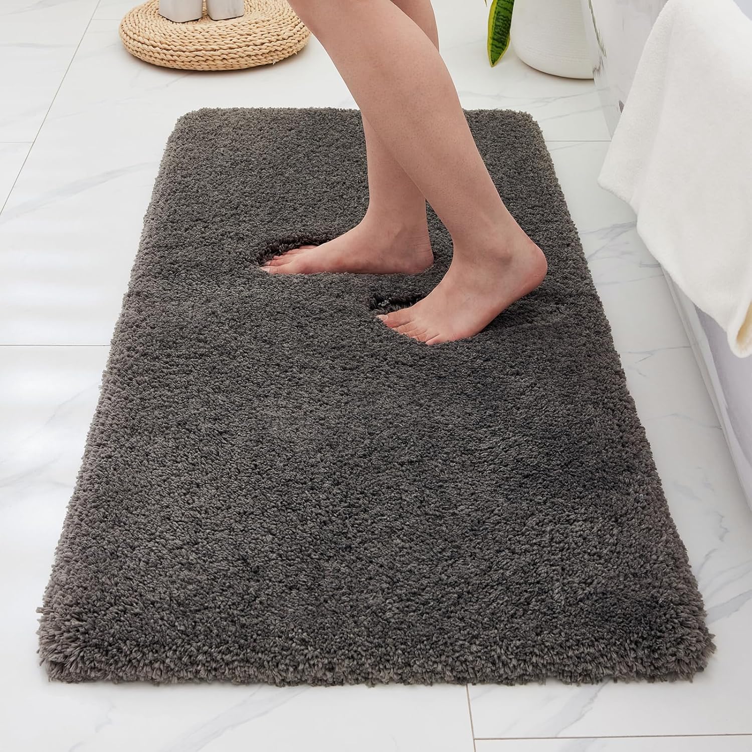 Dark Grey Bathroom Rugs 24x36 Non Slip Plush Luxury Bath Mat