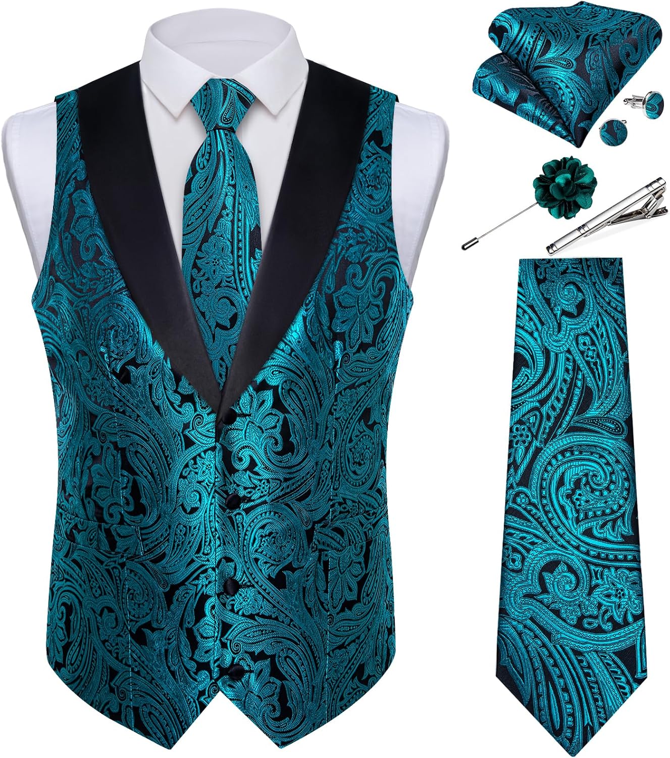 DiBanGu Mens Paisley Suit Vest Set for Weddings and Parties