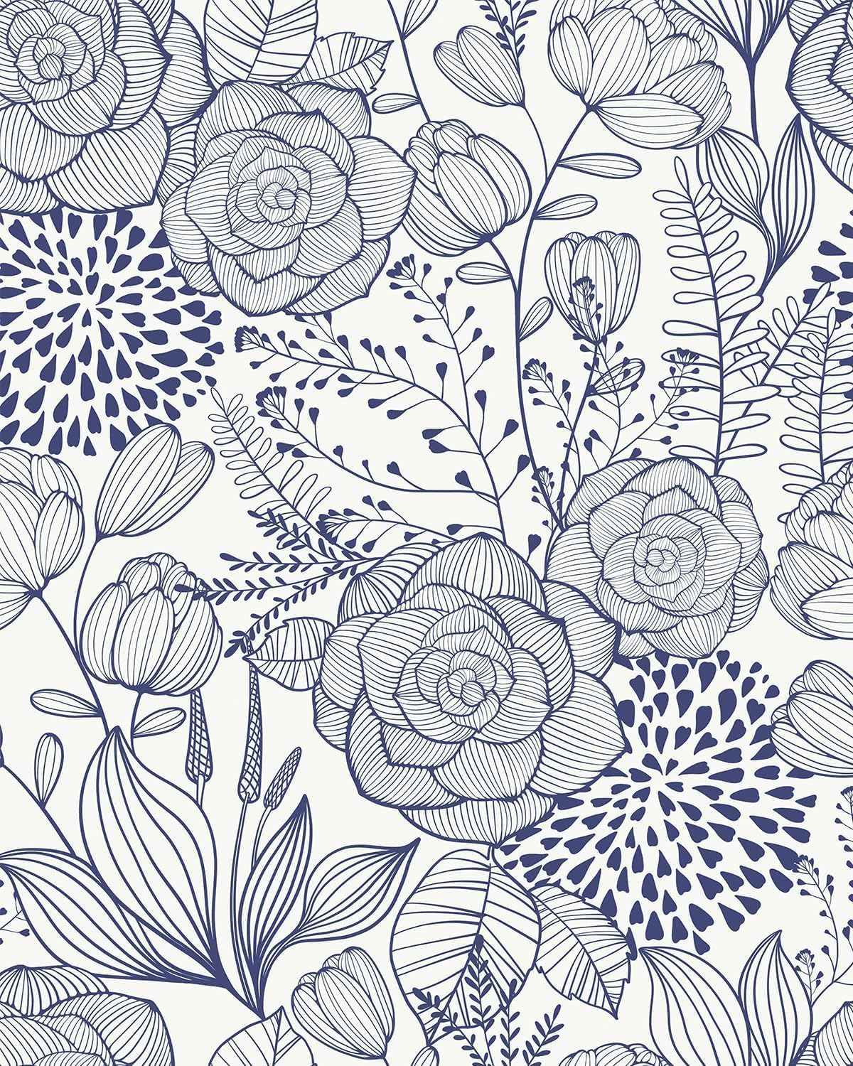 Navy Floral Peel and Stick Wallpaper for Elegant Home Decor