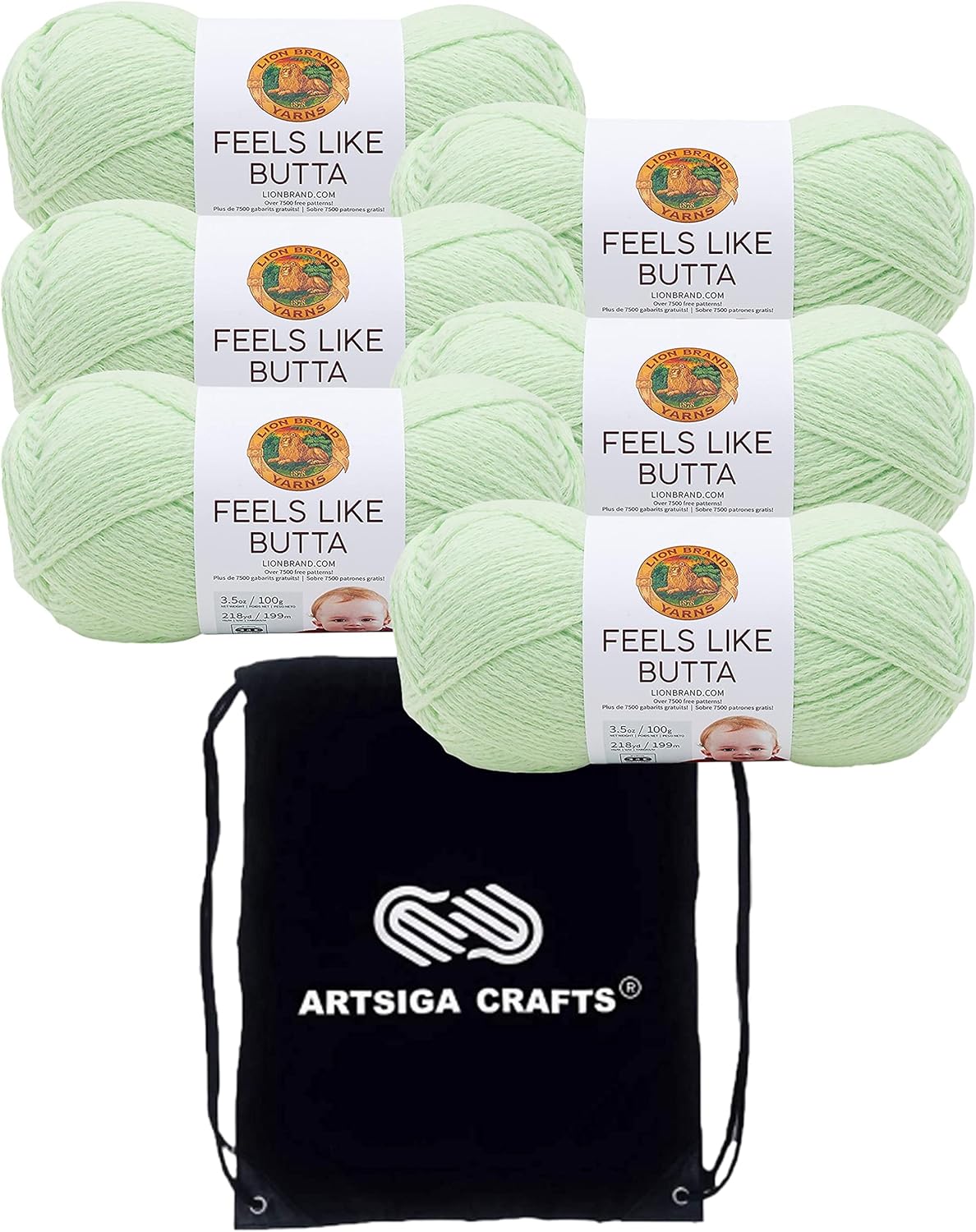 Lion Brand Feels Like Butta Mint Yarn with Project Bag for Crafts