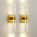 Gold Wall Sconces Set of Two - Modern Crystal 12W LED Dimmable 18in