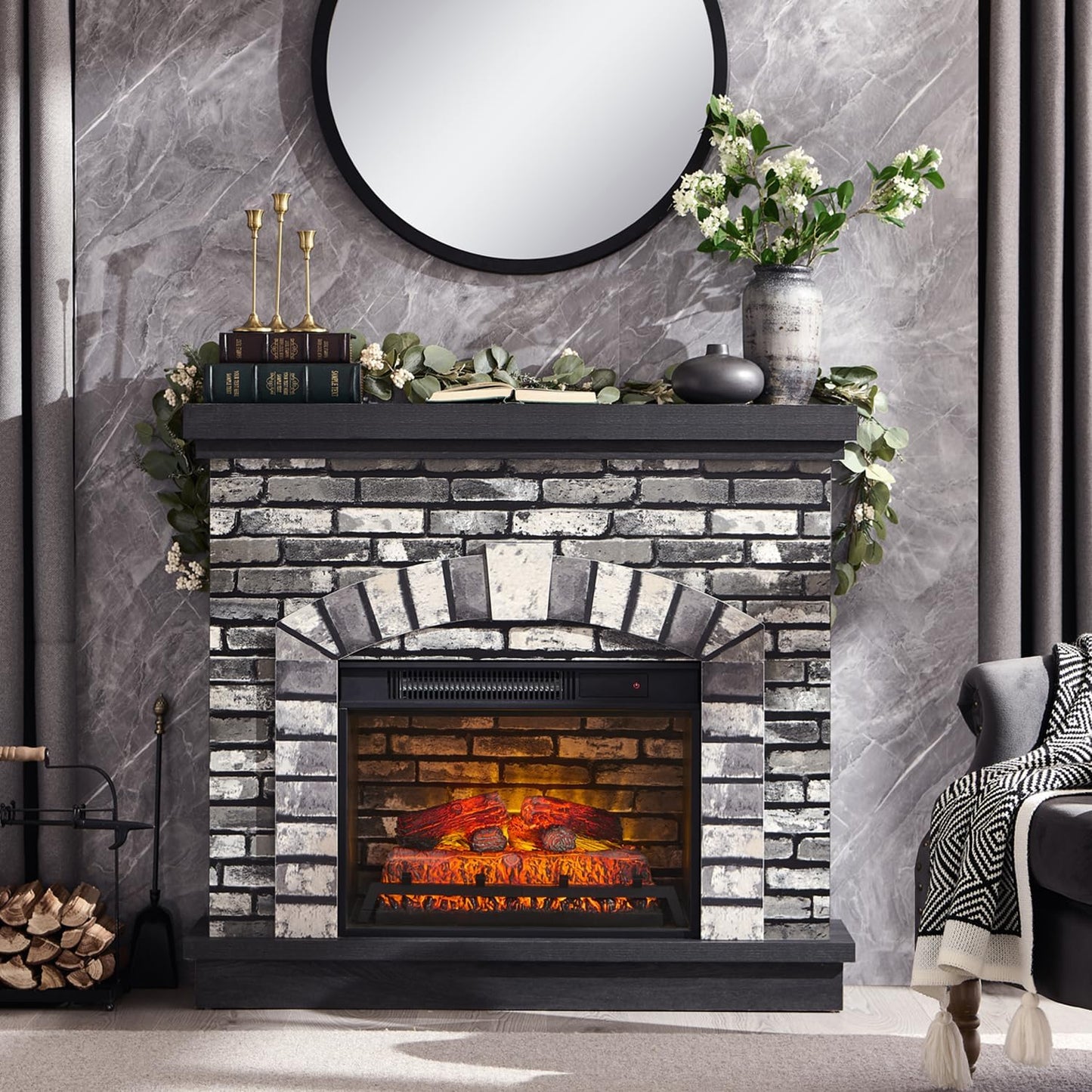 Farmhouse Electric Fireplace TV Stand - Cozy Realistic Flames