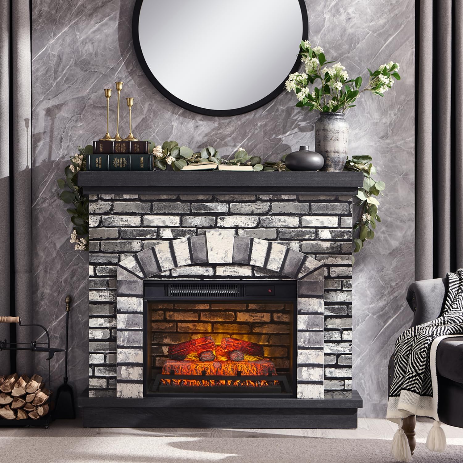 Farmhouse Electric Fireplace TV Stand - Cozy Realistic Flames