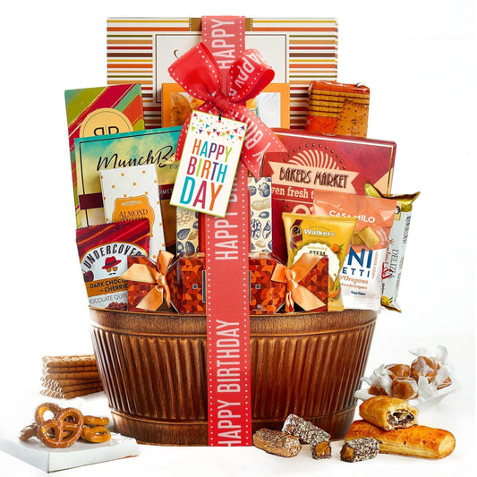 Gourmet Birthday Gift Basket with Delicious Snacks and Sweets