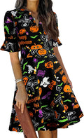 Womens V Neck Ruffle Short Sleeve Fit and Flare Dress - With Pockets