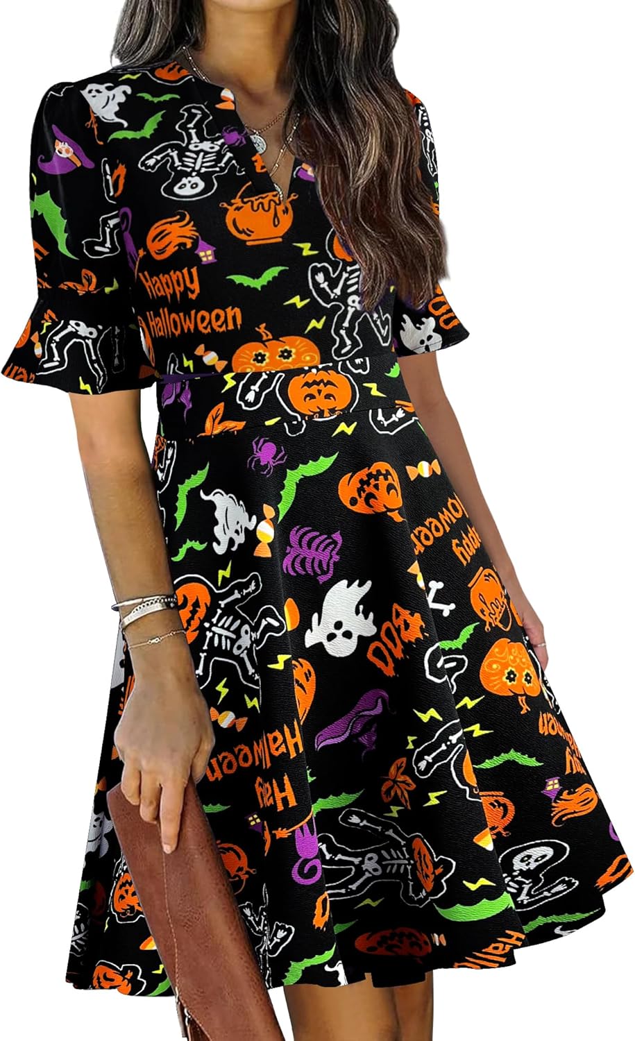 Mokayee Womens Summer V Neck Ruffle Short Sleeve Dress