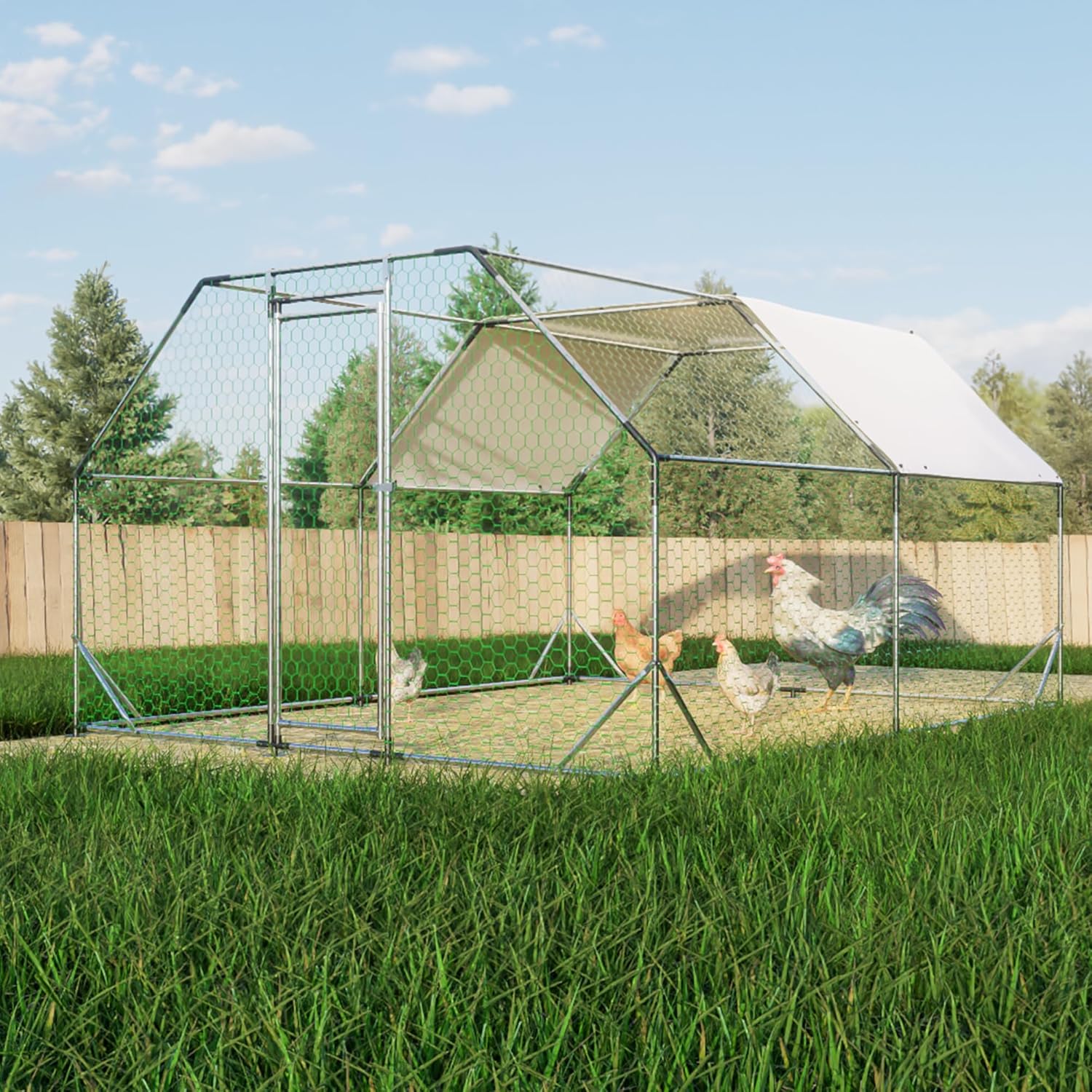 Large Metal Chicken Coop with Waterproof Cover for 20 Chickens