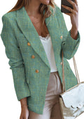 Womens Tweed Blazers Double Breasted Long Sleeve - Casual Work Jacket