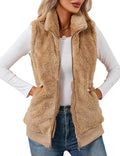 LOMON Womens Fuzzy Fleece Vest - Cozy Sleeveless Zip Up for Fall