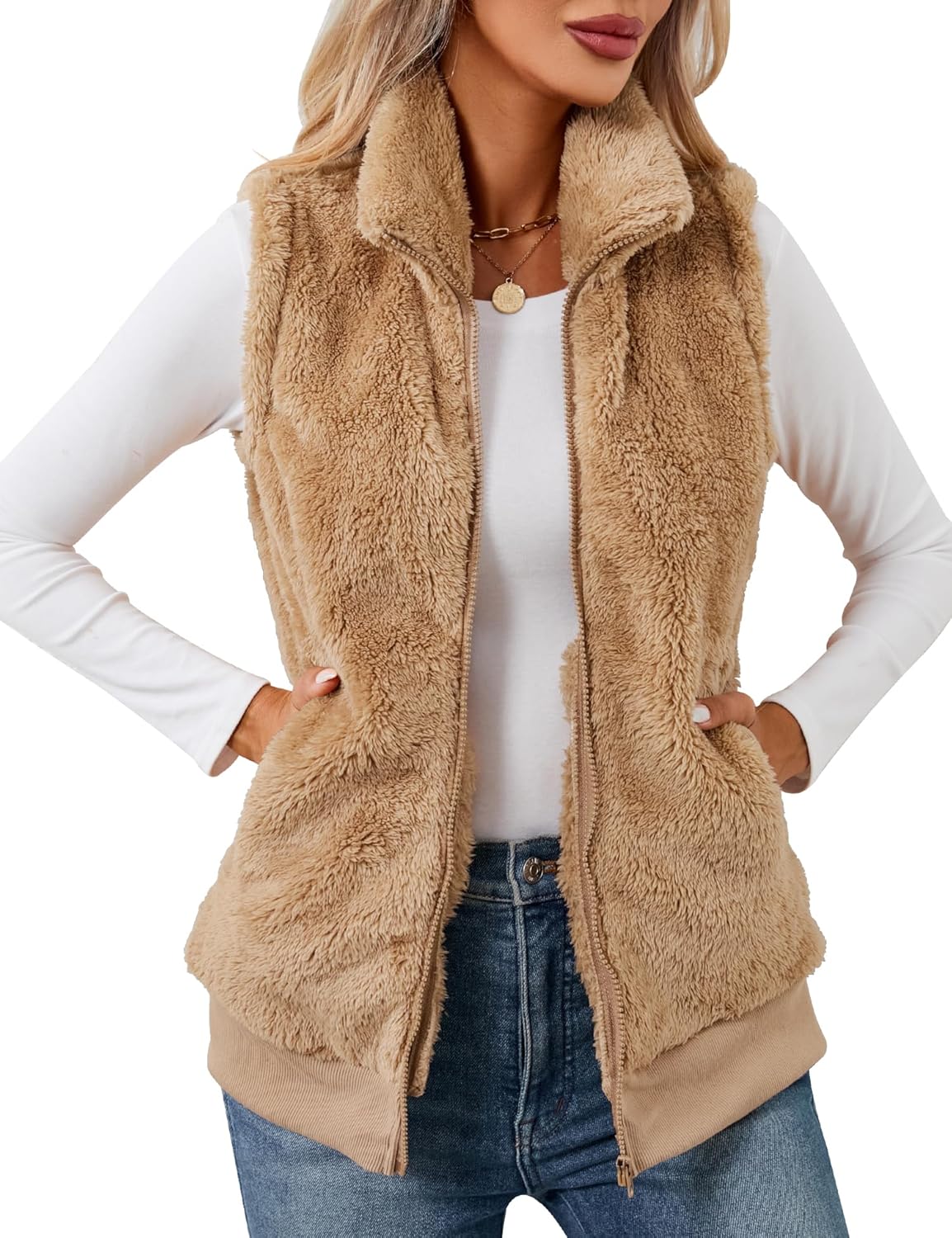 LOMON Womens Fuzzy Fleece Vest for Casual Warmth and Style