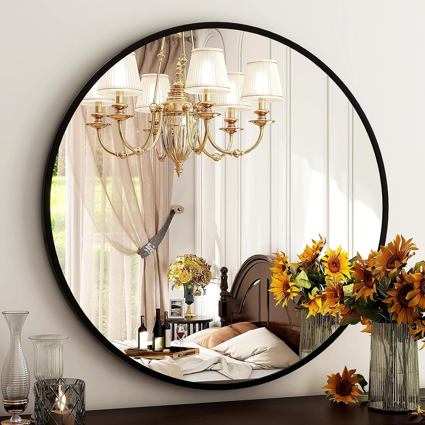 HARRITPURE Round Mirror 19.6 Black Wall Mounted Circle Mirror