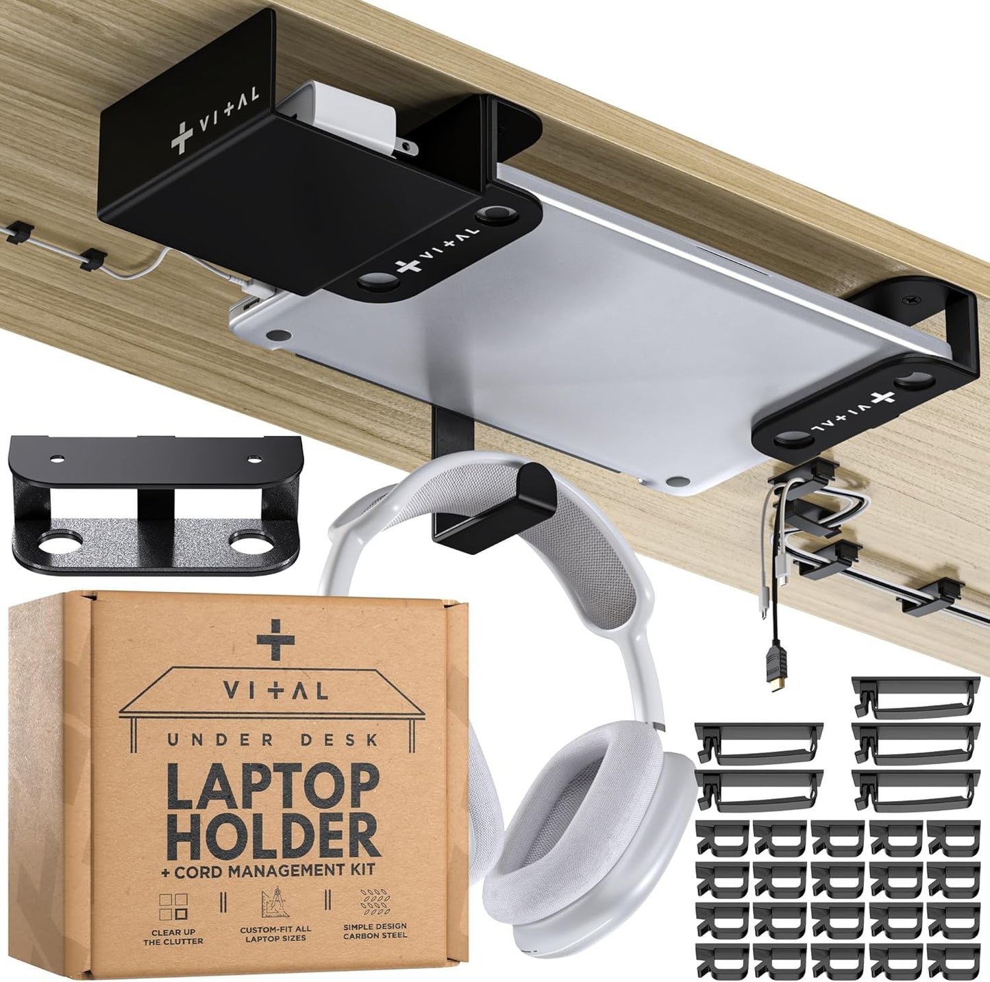 VI+AL Under Desk Laptop Mount Bundle: Secure & Organized Workspace