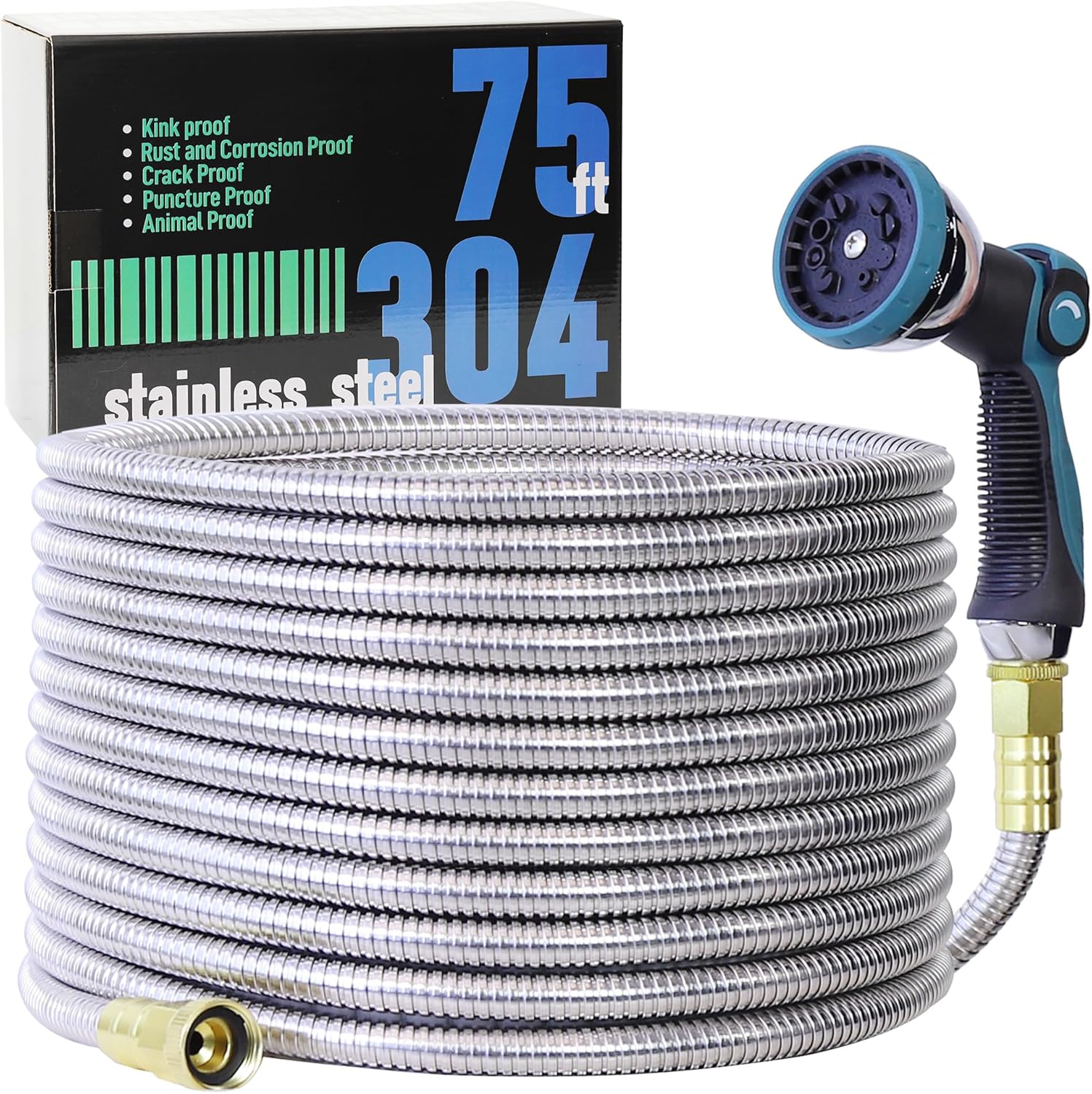 75FT Garden Hose with 304 Stainless Steel for No Kink Use