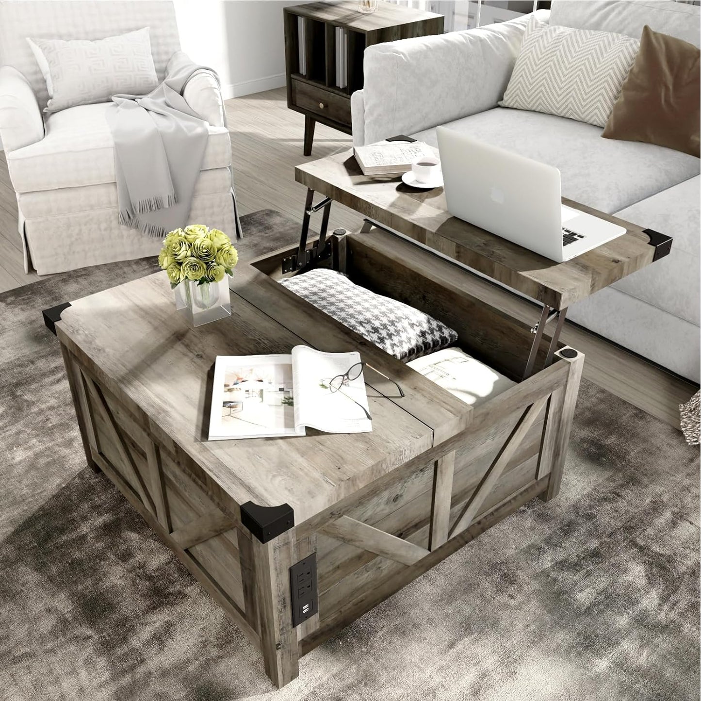 Lift Top Coffee Table w/ Storage & Charging Ports