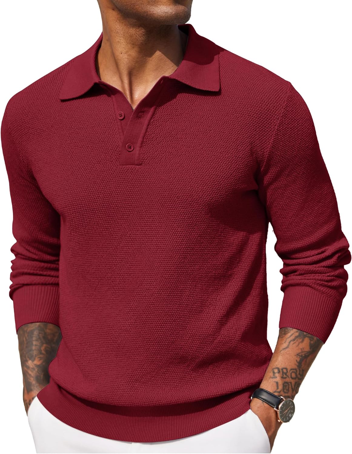COOFANDY Mens Knit Polo Shirts Long Sleeve Casual Sweater