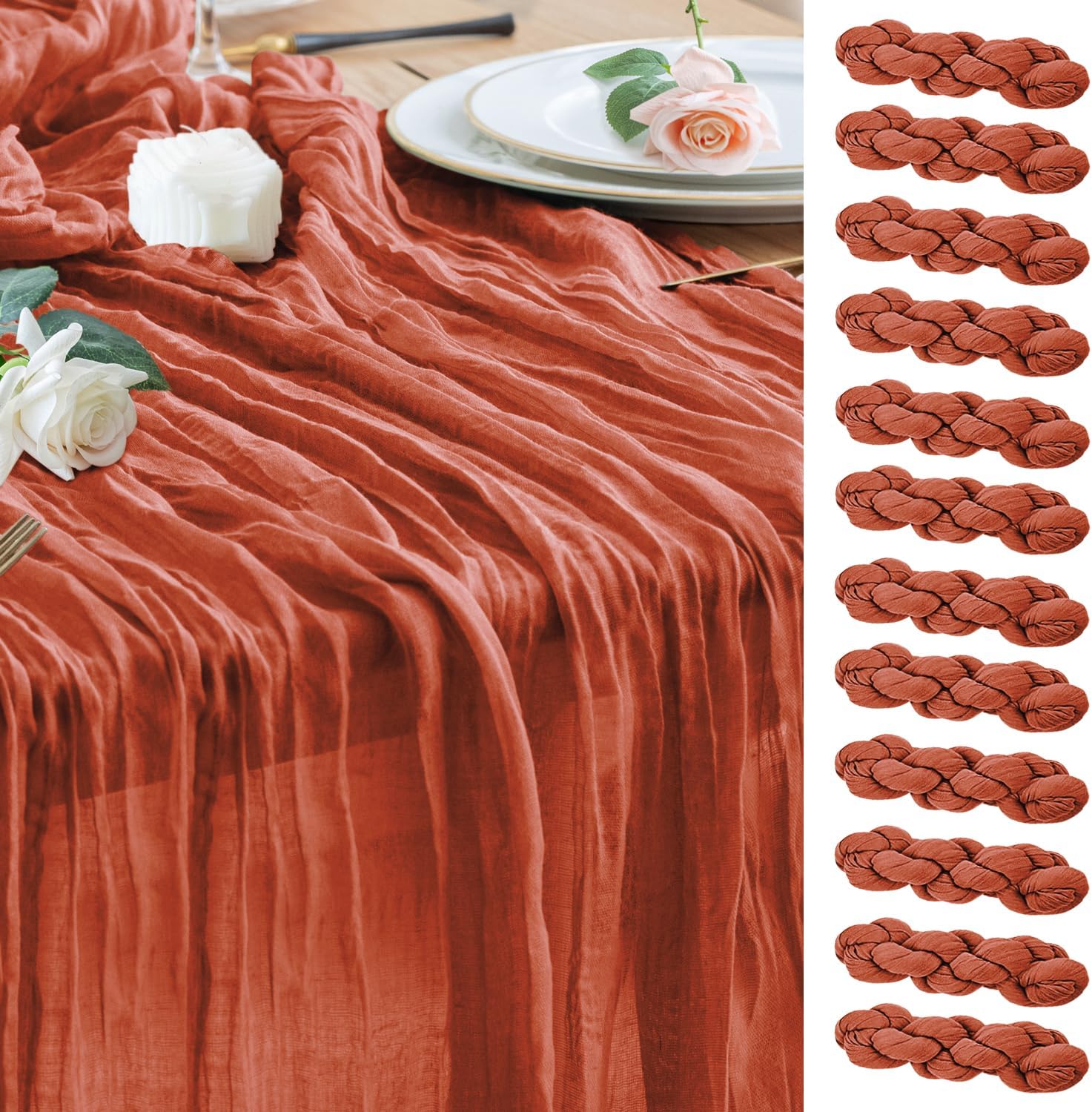 Wokceer Cheesecloth Table Runner 12Pack for Elegant Decor