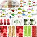 Ice Fishing Jigs Soft Plastic Worm Baits Kit - Glow Winter Ice Lures