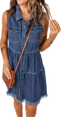 Women's Casual Summer Sleeveless Denim Shirt Dress - Lightweight