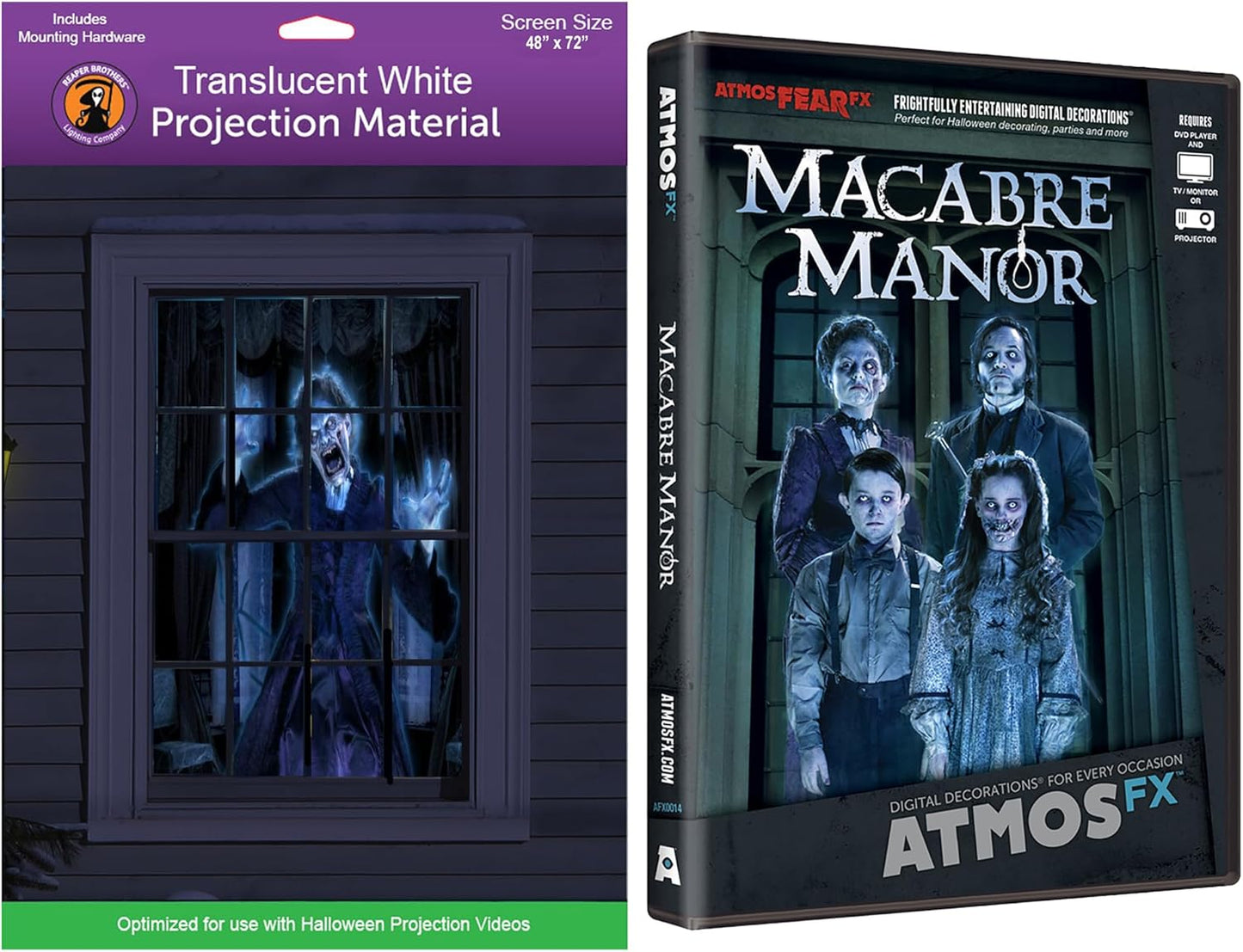AtmosFearFx Halloween DVD with 48in x 72in Reaper Brothers Screen