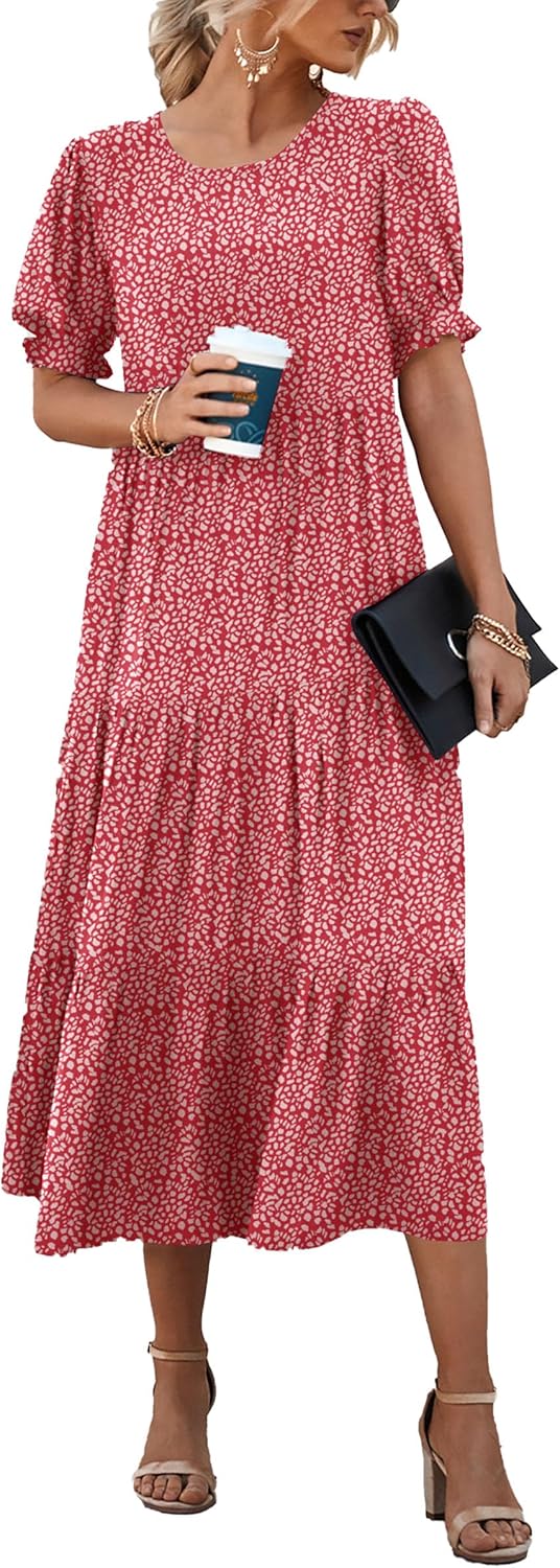 PRETTYGARDEN Summer Floral Midi Dress for Women - Boho Style