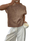 Women's Ribbed Floral Knit Short Sleeve Sweater - Loose Fit
